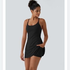 Black Exercise Dress with Built In Shorts and Pockets